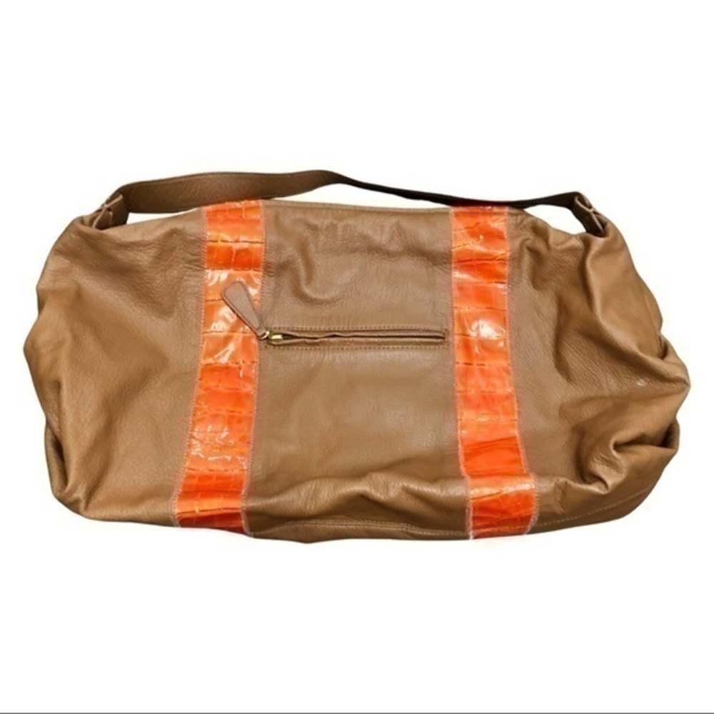 CNi Carlos Falchi Women’s Brown Orange Vegan Leather Extra Large Shoulder Bag